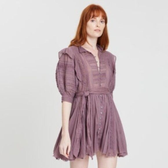 Free People Dresses & Skirts - NWT Free People Sydney Dress XS Mini Purple Boho Embroidered Coquette Romantic